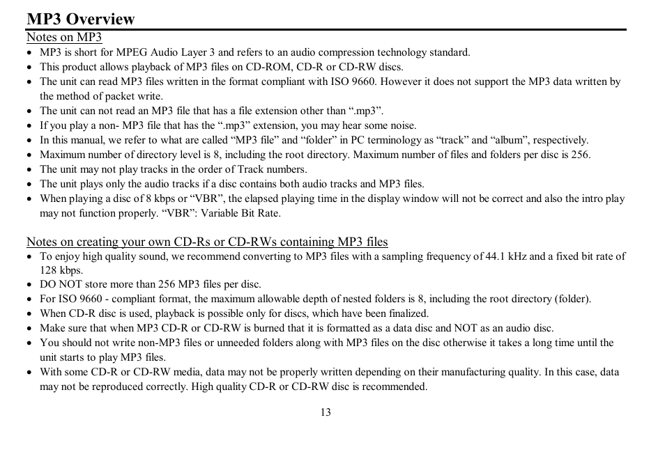 Mp3 overview | Hyundai H- CDM8059 User Manual | Page 13 / 37