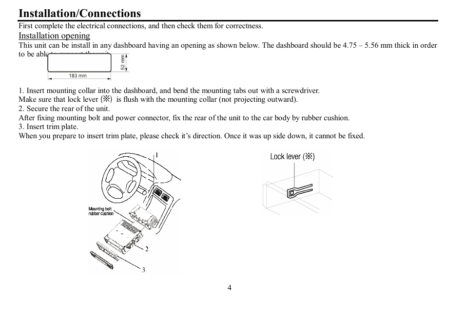 Installation/connections | Hyundai H- CDM8059 User Manual | Page 4 / 37
