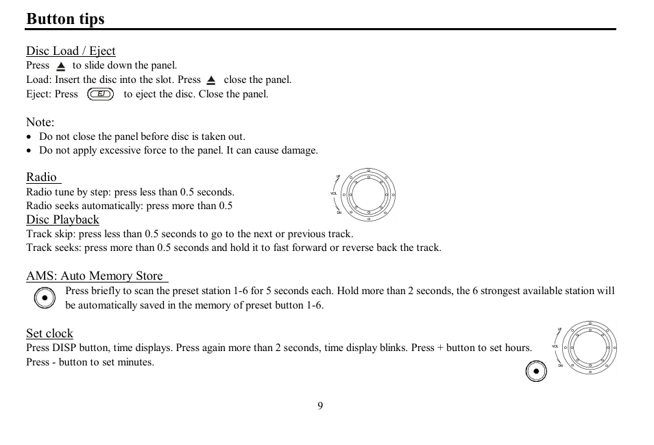 Button tips | Hyundai H- CDM8059 User Manual | Page 9 / 37