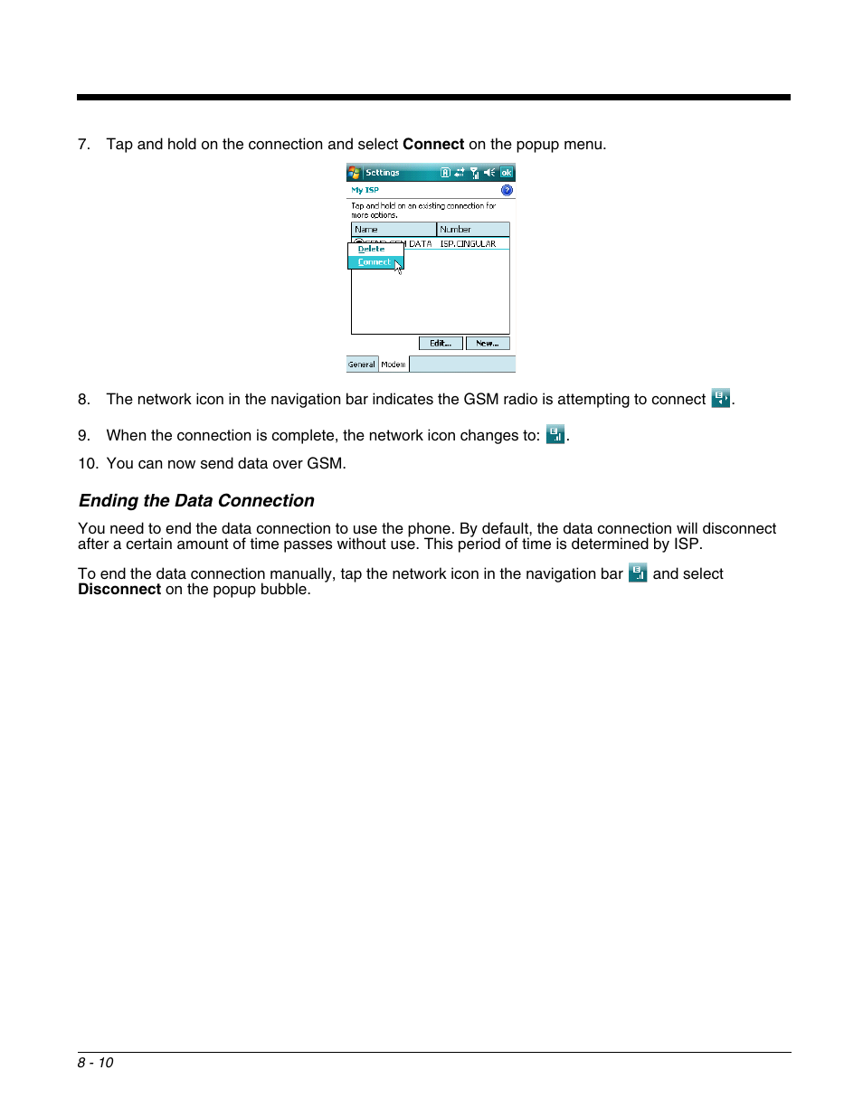 Ending the data connection, Ending the data connection -10 | Honeywell DOLPHIN 9951 User Manual | Page 100 / 154
