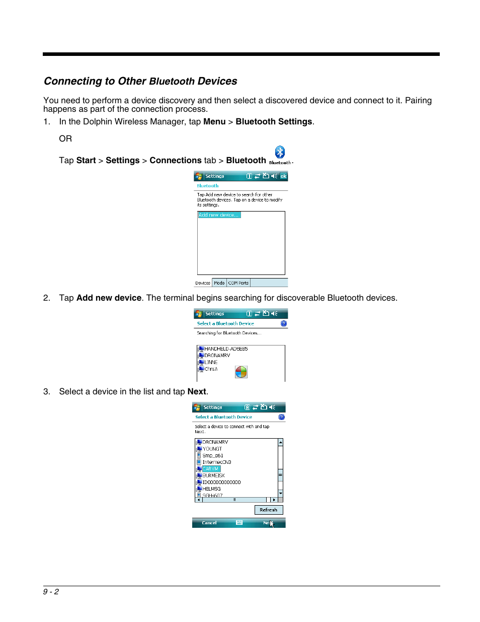 Connecting to other bluetooth devices, Connecting to other bluetooth devices -2, Connecting to other | Devices | Honeywell DOLPHIN 9951 User Manual | Page 104 / 154