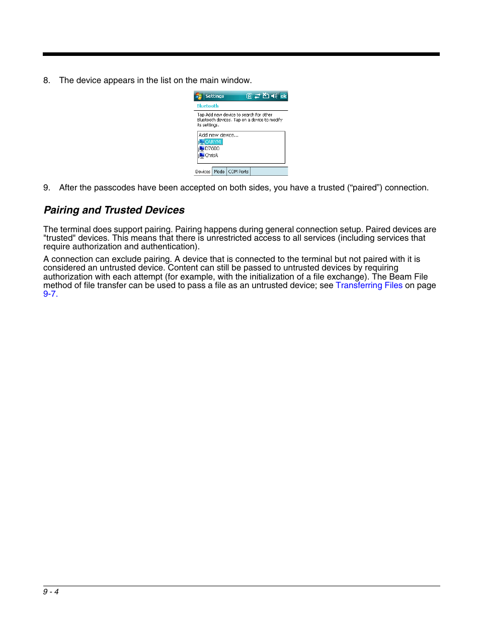 Pairing and trusted devices, Pairing and trusted devices -4 | Honeywell DOLPHIN 9951 User Manual | Page 106 / 154