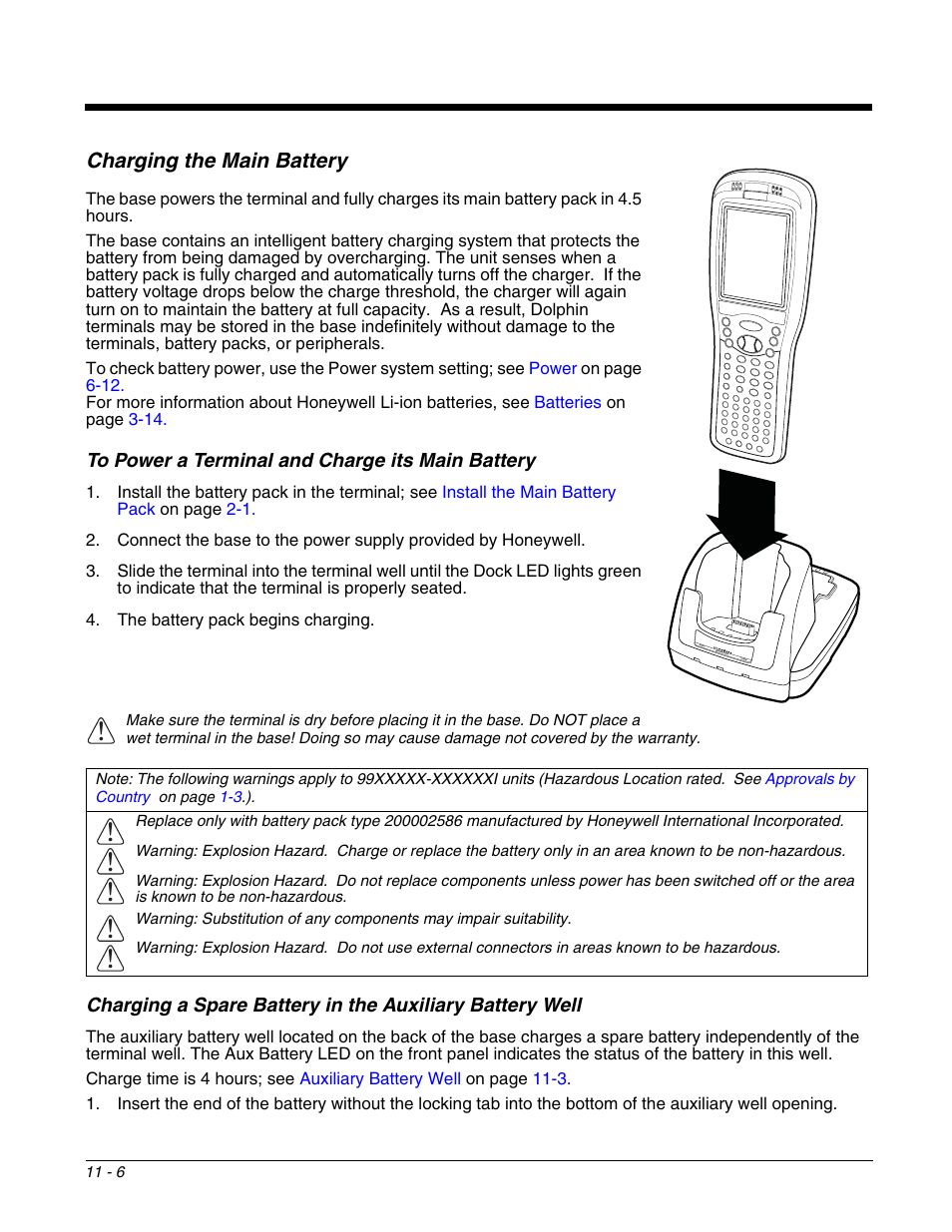 Charging the main battery, To power a terminal and charge its main battery, Charging the main battery -6 | Terminal. see | Honeywell DOLPHIN 9951 User Manual | Page 118 / 154