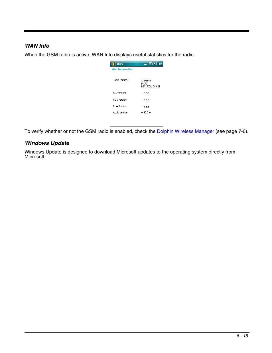 Wan info, Windows update, Wan info -15 | Honeywell DOLPHIN 9951 User Manual | Page 77 / 154