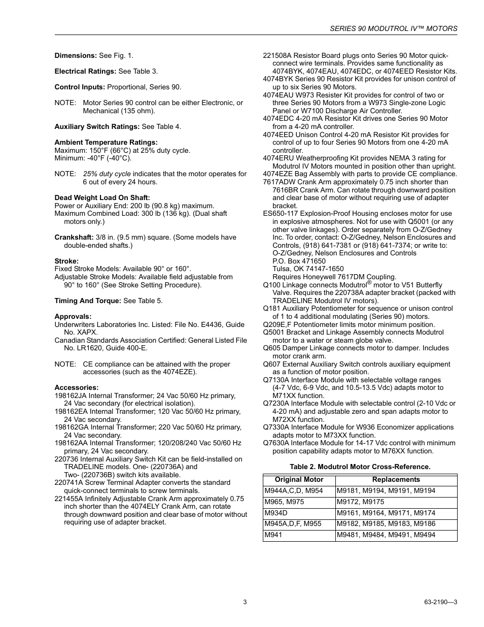 Honeywell Modutrol IV Motors Series 90 User Manual | Page 3 / 12