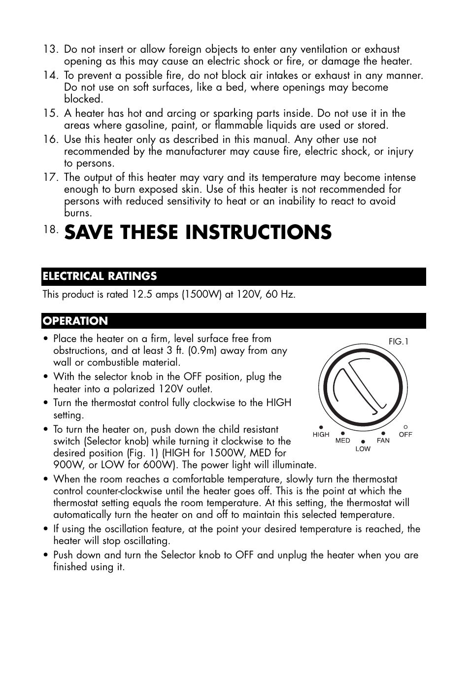 Save these instructions | Honeywell HZ-2300 User Manual | Page 3 / 15