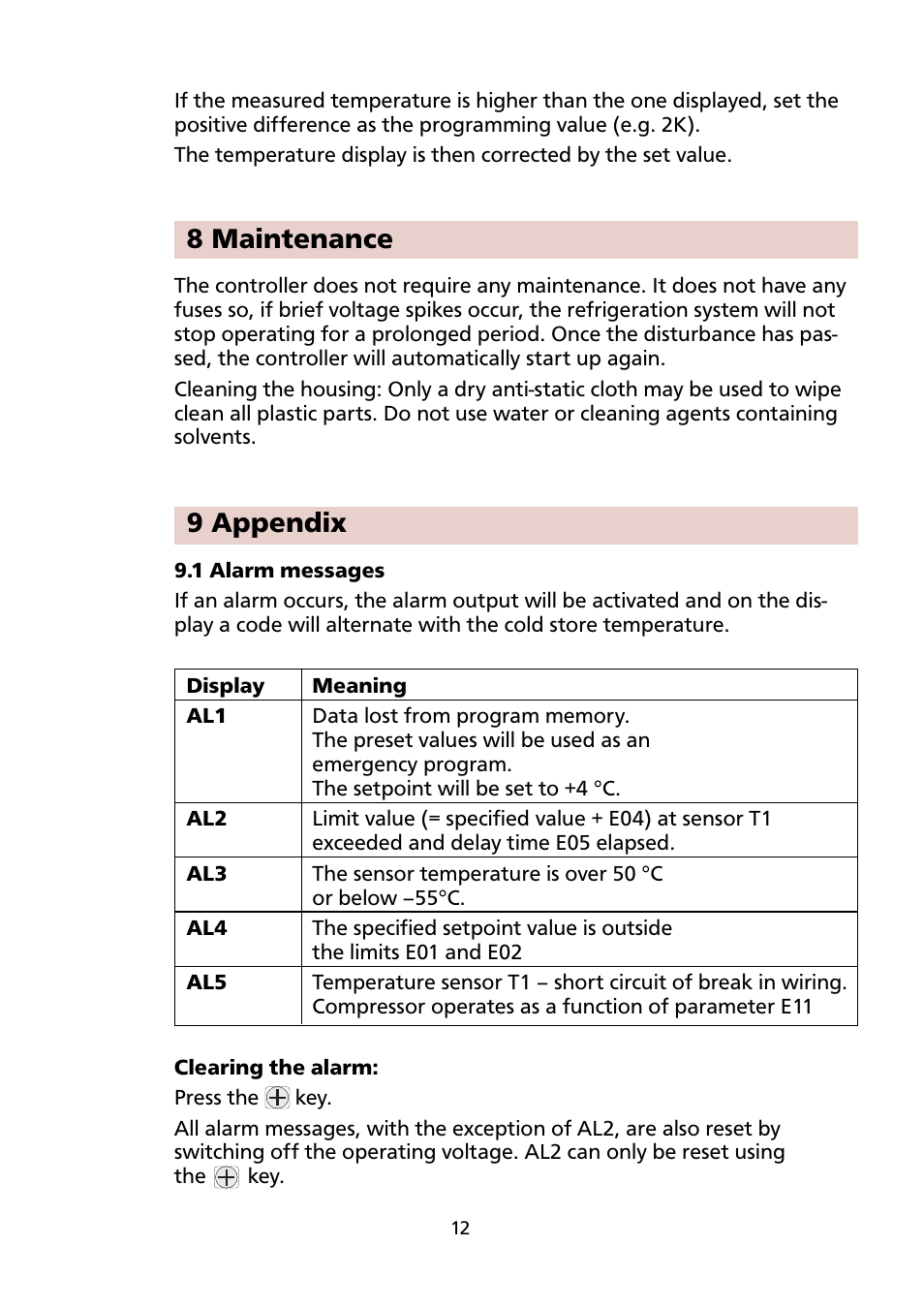 8 maintenance, 9 appendix | Honeywell PCR-110 User Manual | Page 12 / 16