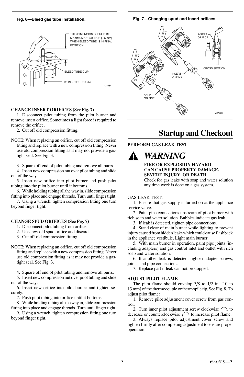 Warning, Startup and checkout | Honeywell TRADELINE Q314 User Manual | Page 3 / 8