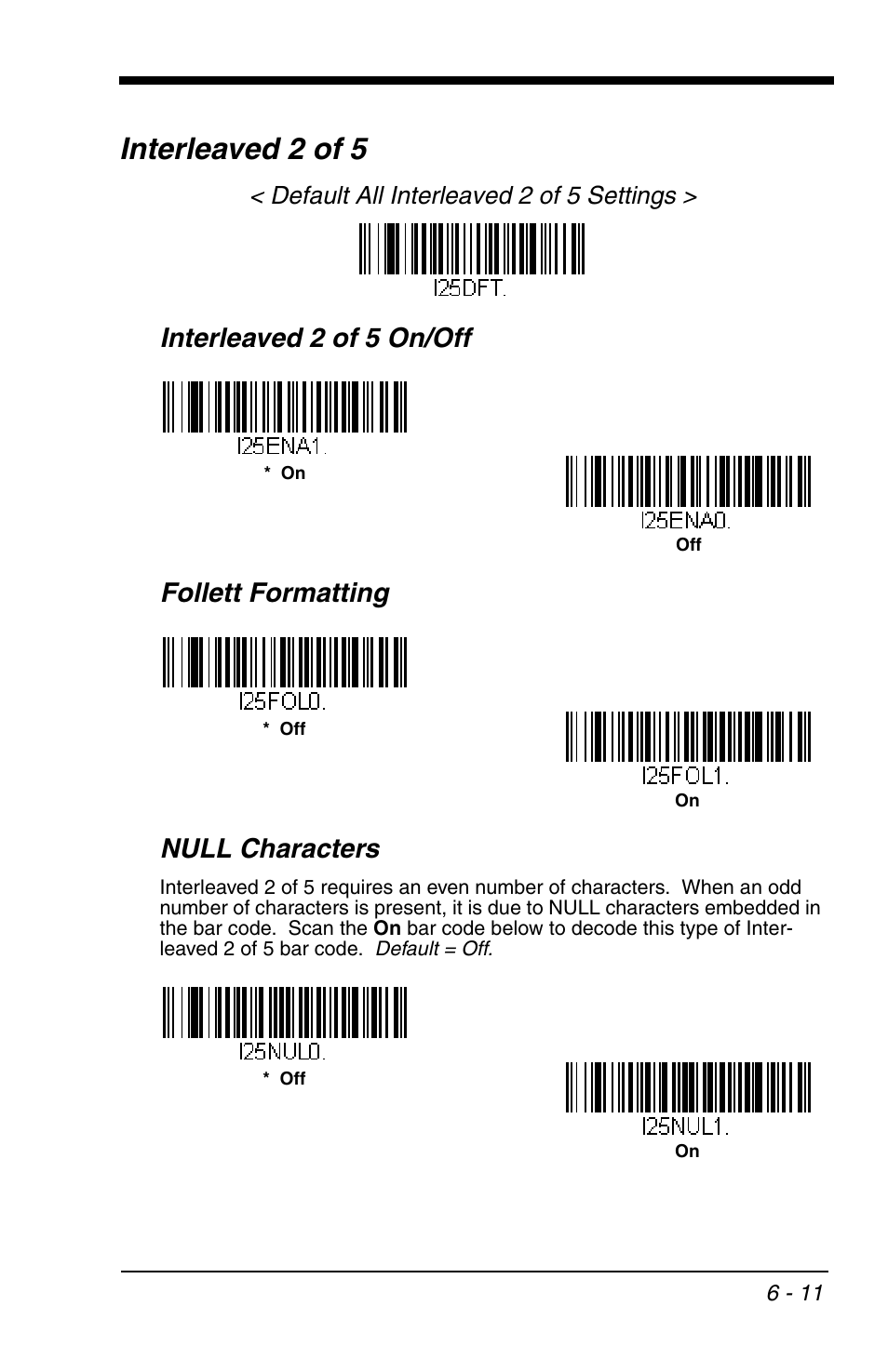 Interleaved 2 of 5, Interleaved 2 of 5 -11, Default all interleaved 2 of 5 settings | Honeywell VOYAGER 1200G User Manual | Page 105 / 238