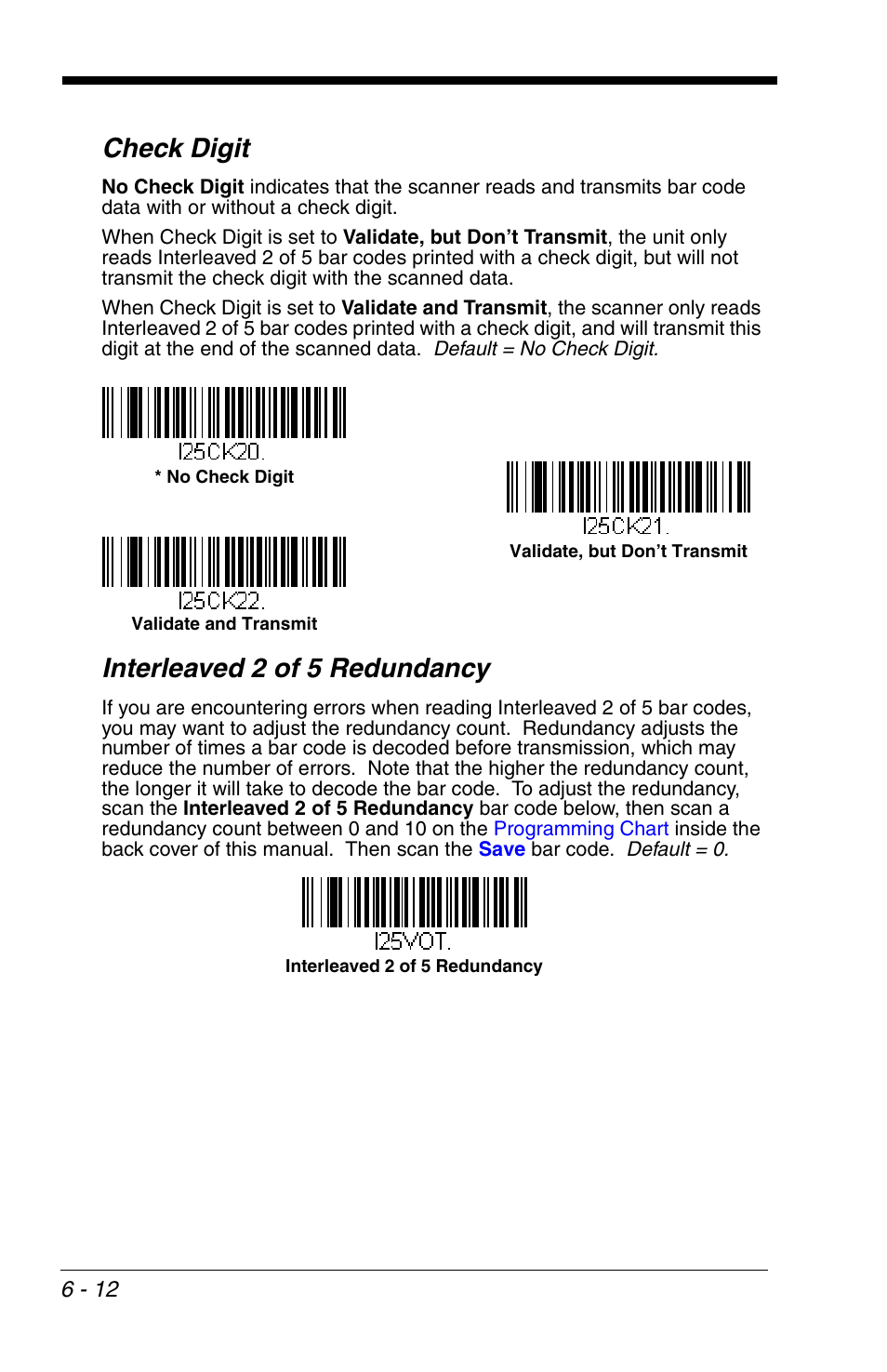 Check digit, Interleaved 2 of 5 redundancy | Honeywell VOYAGER 1200G User Manual | Page 106 / 238