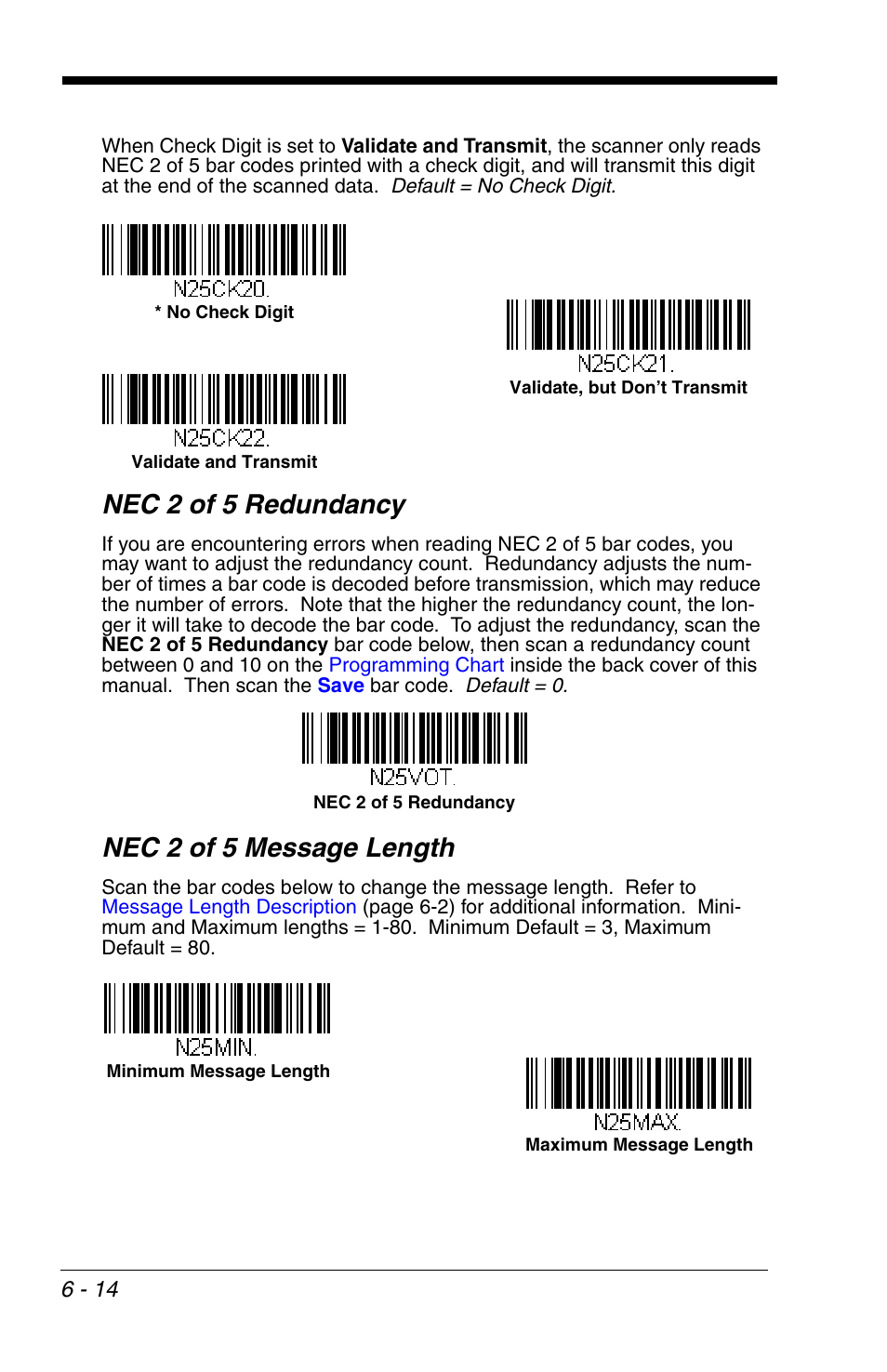 Nec 2 of 5 redundancy, Nec 2 of 5 message length | Honeywell VOYAGER 1200G User Manual | Page 108 / 238