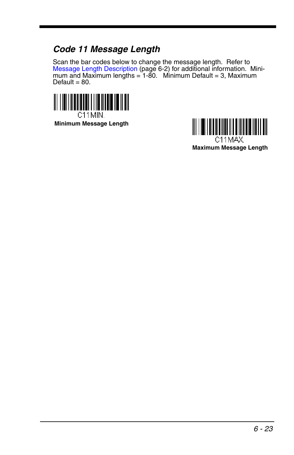 Code 11 message length | Honeywell VOYAGER 1200G User Manual | Page 117 / 238