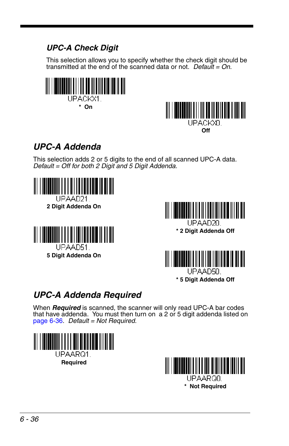 Upc-a addenda, Upc-a addenda required, Upc-a check digit | Honeywell VOYAGER 1200G User Manual | Page 130 / 238