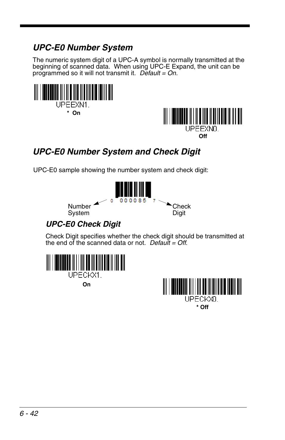 Upc-e0 number system, Upc-e0 number system and check digit, Upc-e0 check digit | Honeywell VOYAGER 1200G User Manual | Page 136 / 238