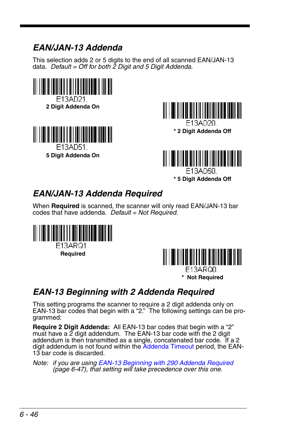 Ean-13 beginning with 2 addenda required, Ean-13 beginning with 2 addenda required -46, Ean/jan-13 addenda | Ean/jan-13 addenda required | Honeywell VOYAGER 1200G User Manual | Page 140 / 238