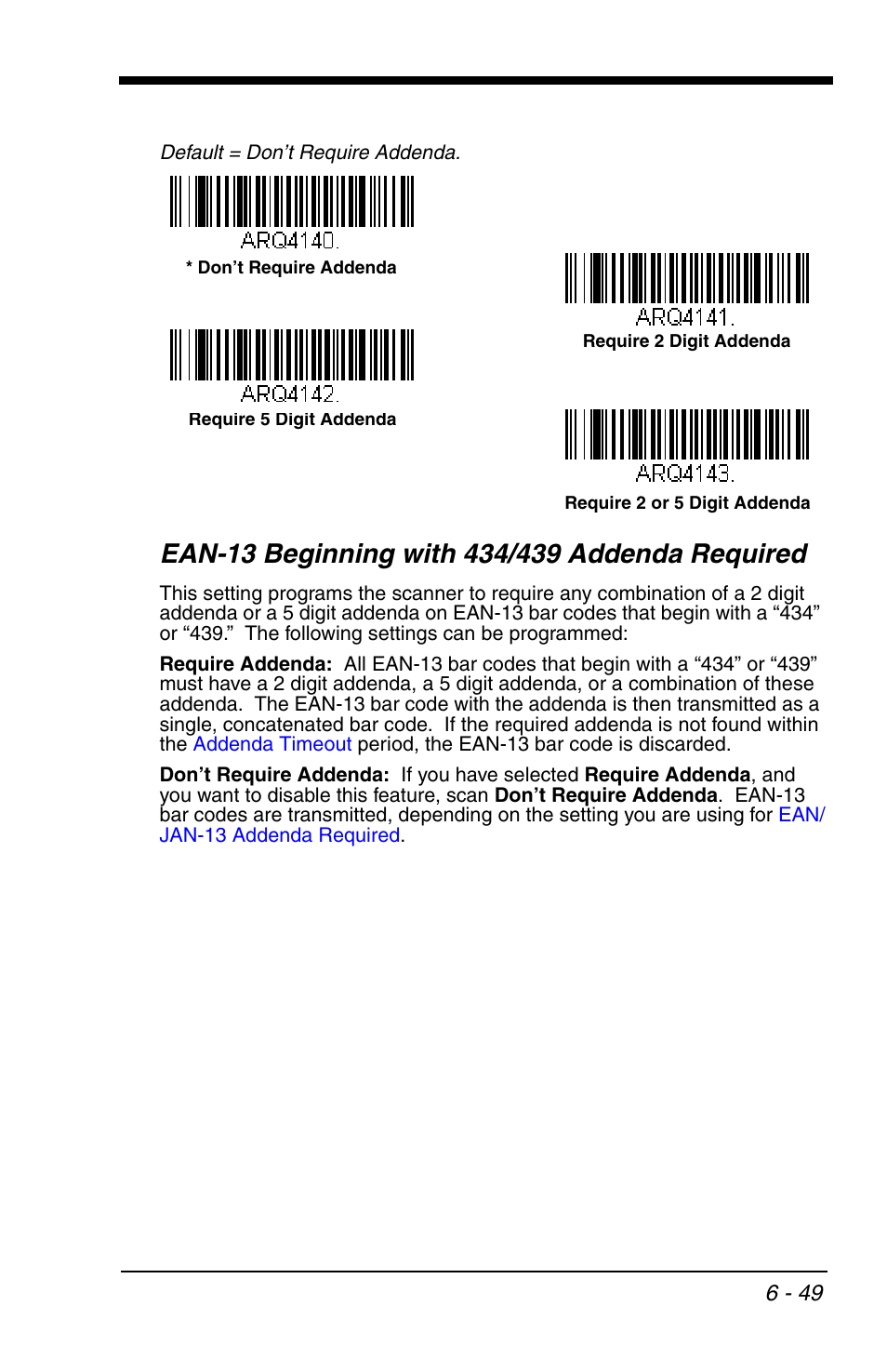 Ean-13 beginning with 434/439 addenda required, Ean-13 beginning with 434/439, Addenda required -49 | Honeywell VOYAGER 1200G User Manual | Page 143 / 238