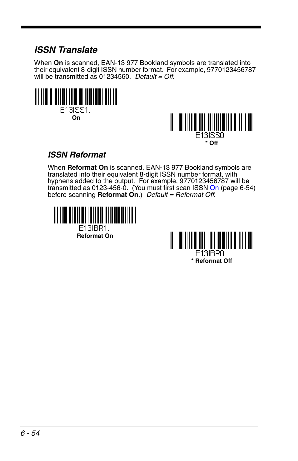 Issn translate, Issn reformat, Issn translate -54 | Honeywell VOYAGER 1200G User Manual | Page 148 / 238