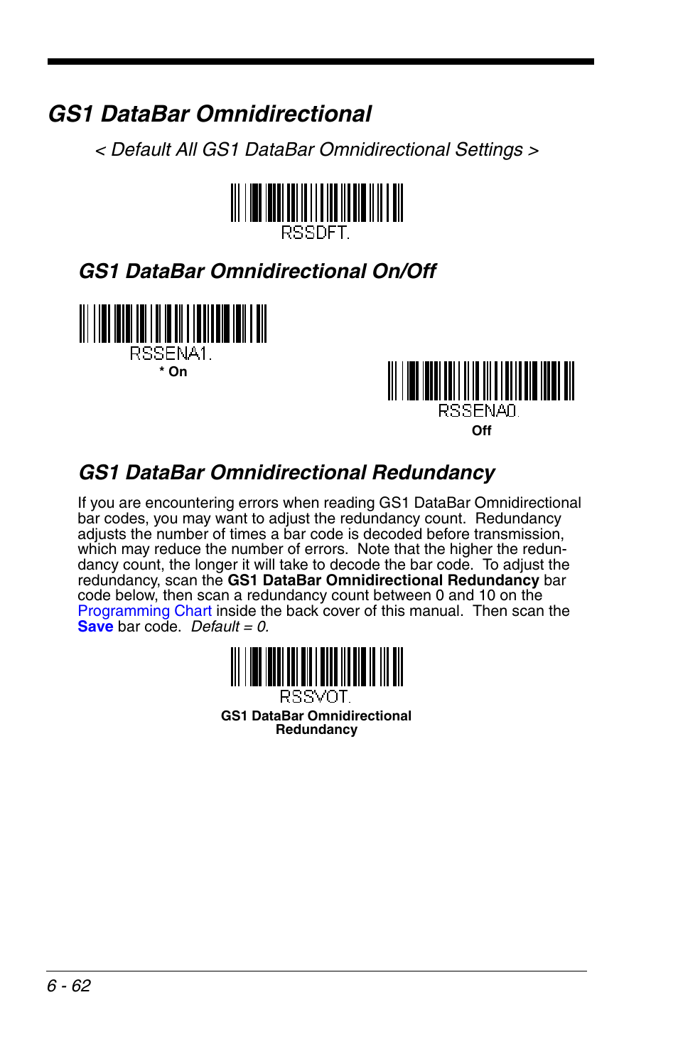 Gs1 databar omnidirectional, Gs1 databar omnidirectional -62, Default all gs1 databar omnidirectional settings | Honeywell VOYAGER 1200G User Manual | Page 156 / 238