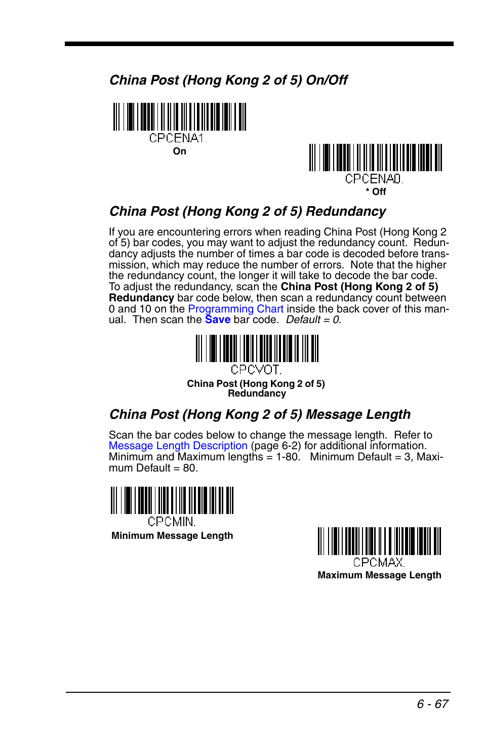 China post (hong kong 2 of 5) message length | Honeywell VOYAGER 1200G User Manual | Page 161 / 238