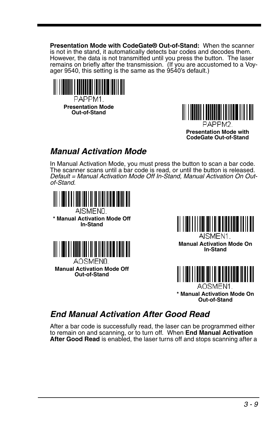 Manual activation mode, End manual activation after good read | Honeywell VOYAGER 1200G User Manual | Page 59 / 238