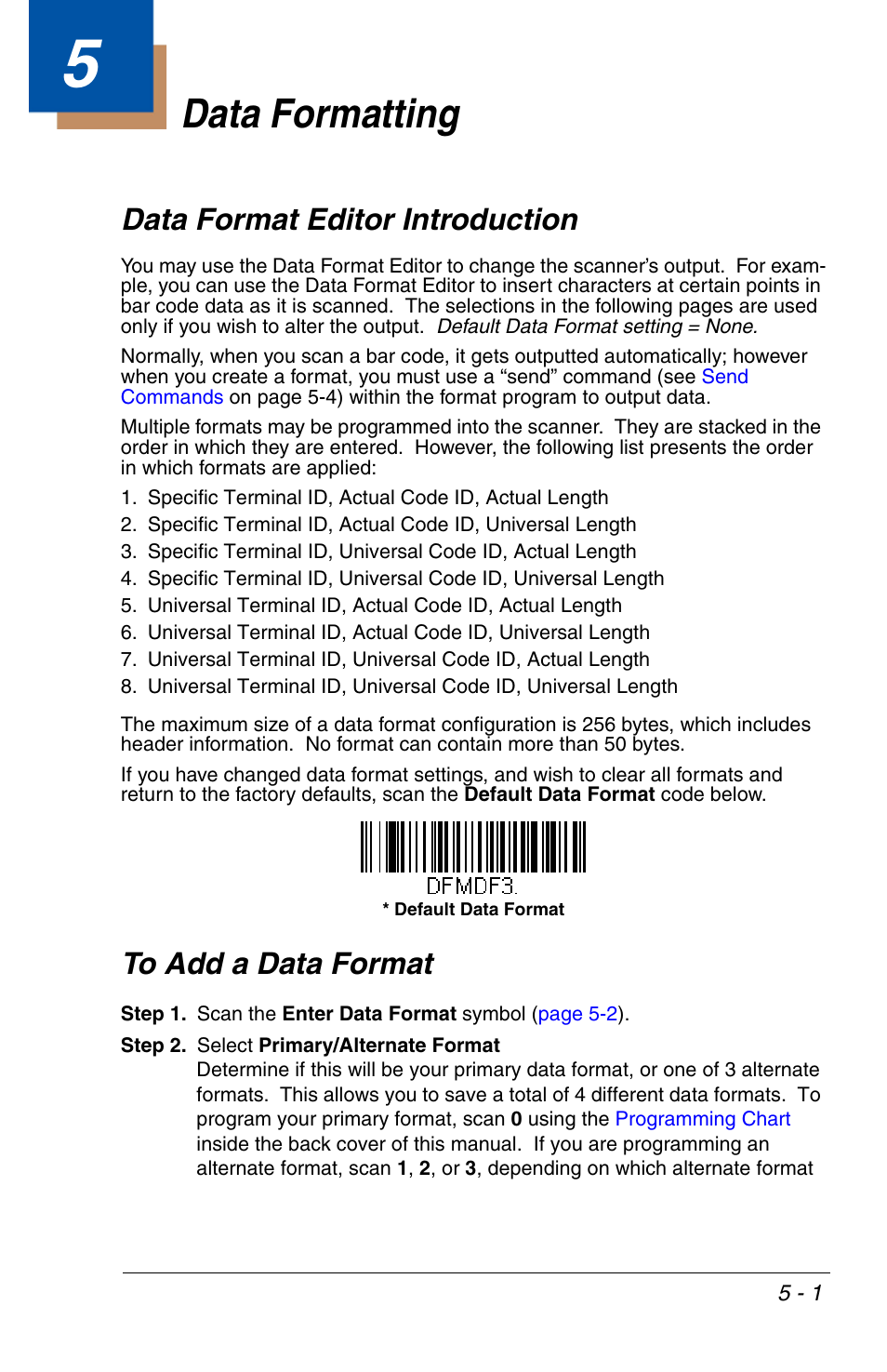 Data formatting, Data format editor introduction, To add a data format | Chapter 5 - data formatting, U can edit the output message (see | Honeywell VOYAGER 1200G User Manual | Page 83 / 238