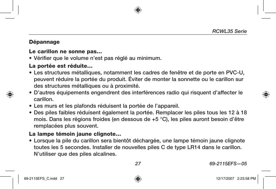 Honeywell RCWL35N User Manual | Page 29 / 48