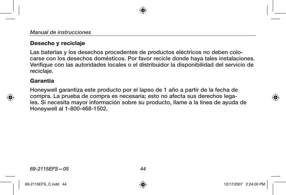 Honeywell RCWL35N User Manual | Page 46 / 48