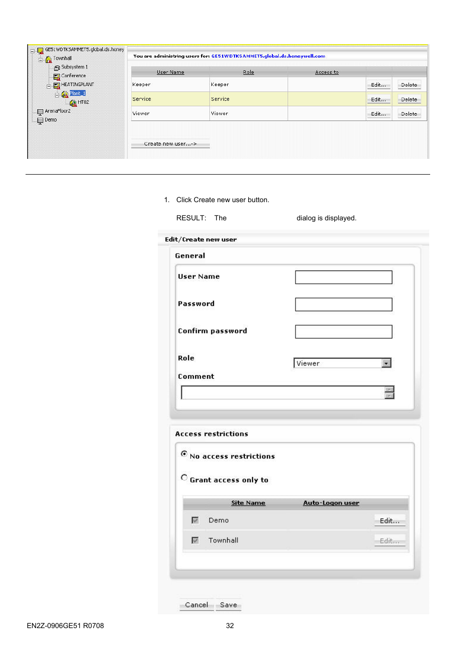 Create new user | Honeywell EN2Z-0906GE51 R0708 User Manual | Page 32 / 160
