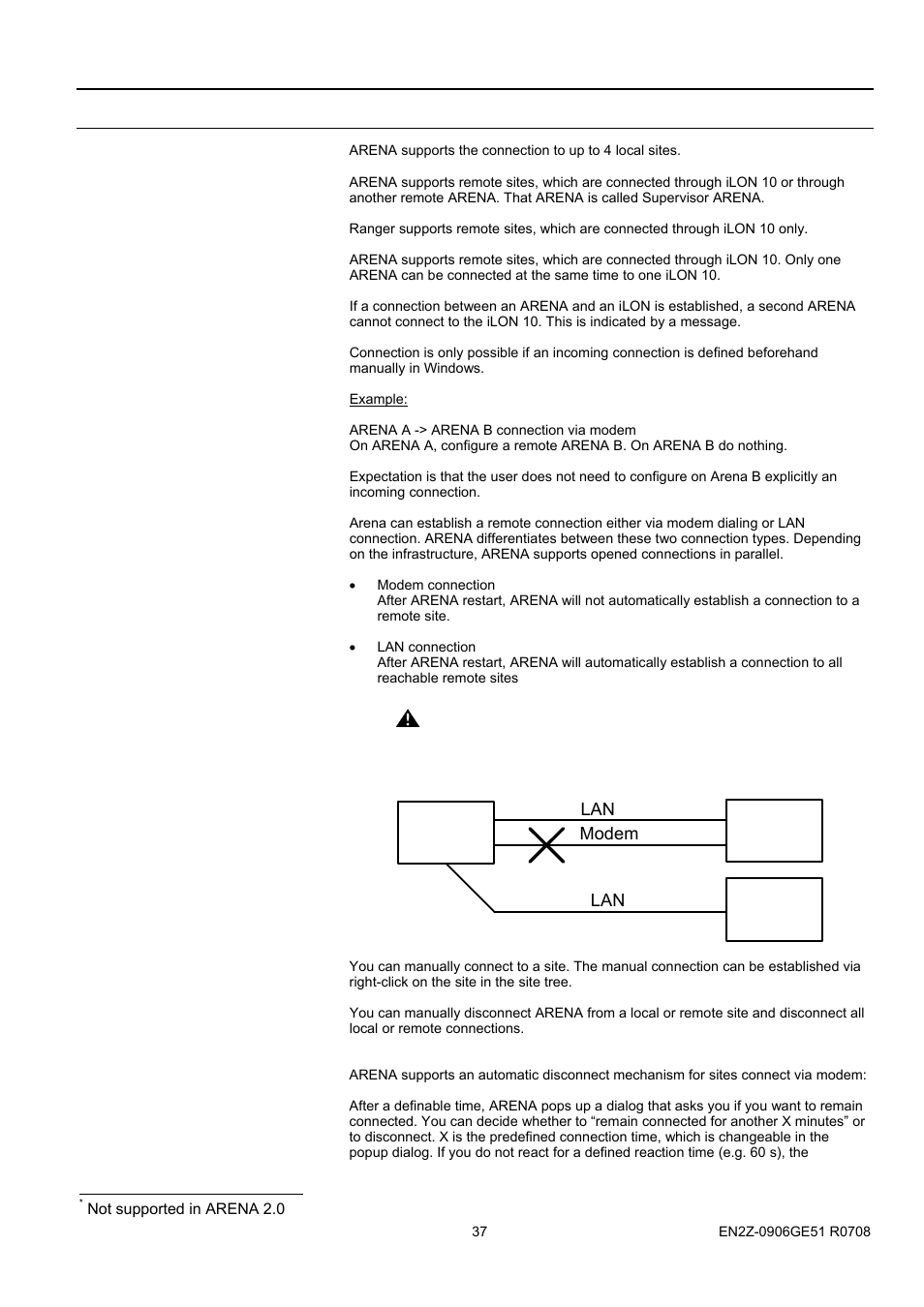 5bsite management, Site management, Caution | Arena 1 arena 2 arena 3 modem lan lan | Honeywell EN2Z-0906GE51 R0708 User Manual | Page 37 / 160