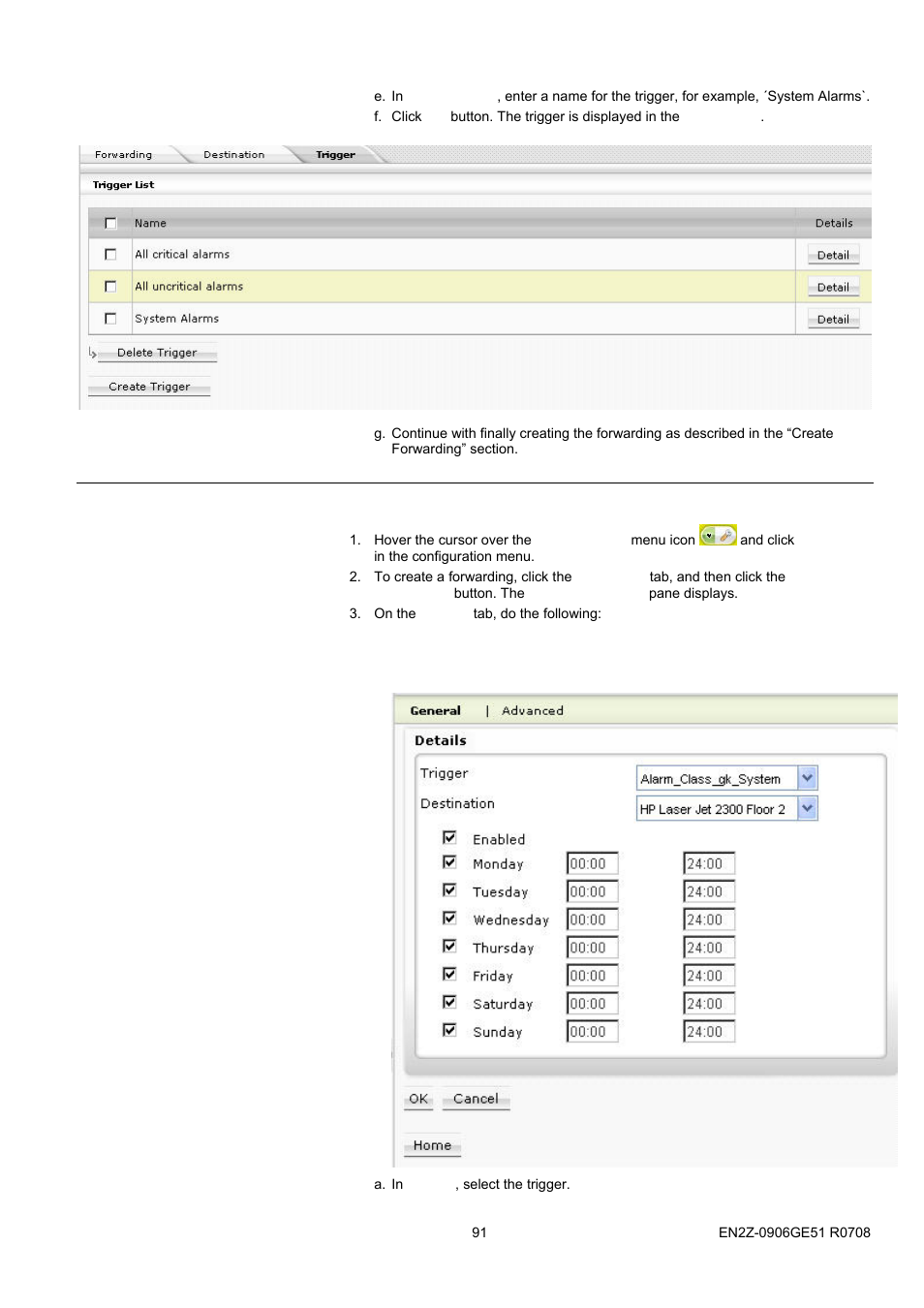 69backnowledge alarms, Create forwarding | Honeywell EN2Z-0906GE51 R0708 User Manual | Page 91 / 160