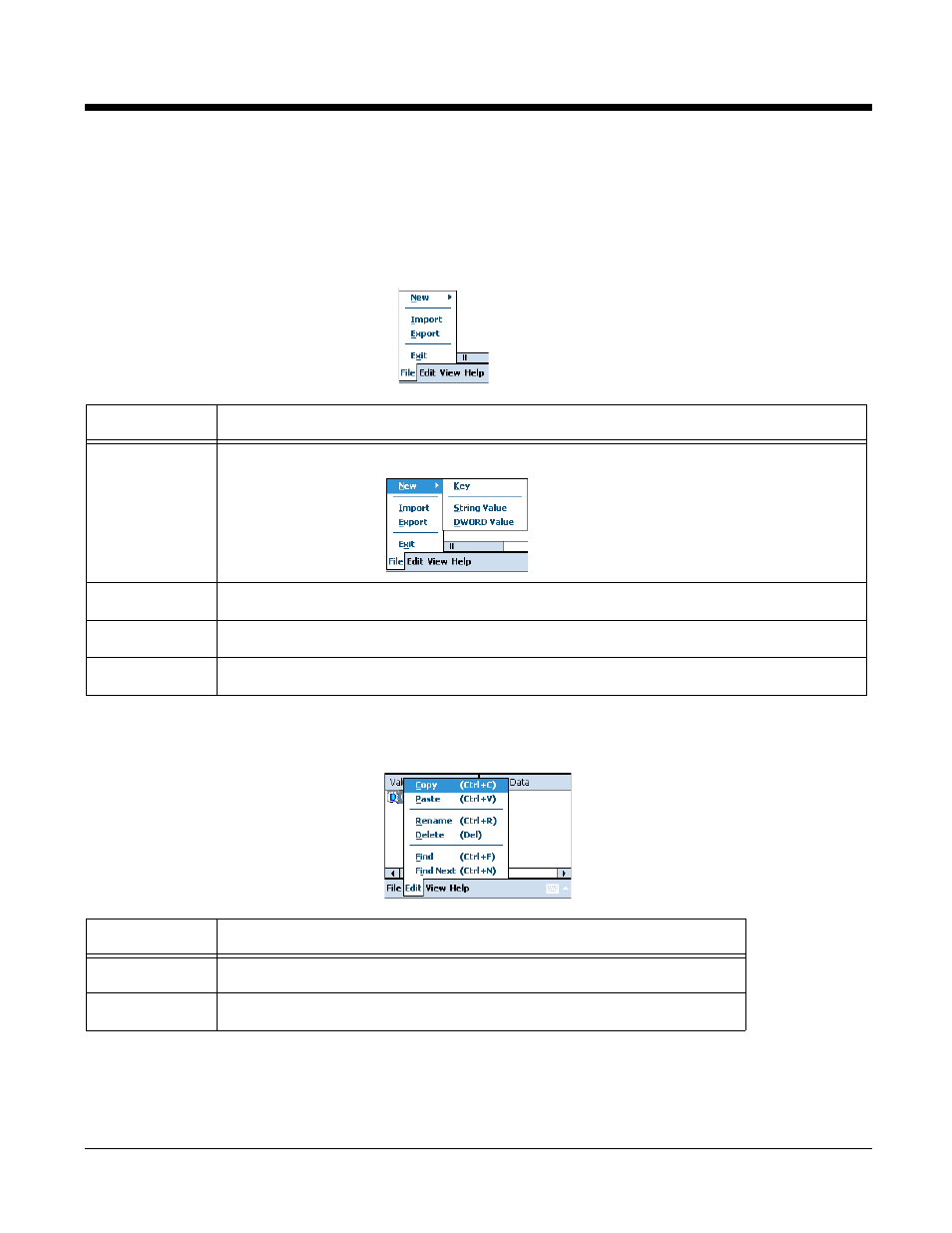 Menus, File menu, Edit menu | Menus -3, File menu -3 edit menu -3 | Honeywell 9900 User Manual | Page 131 / 170