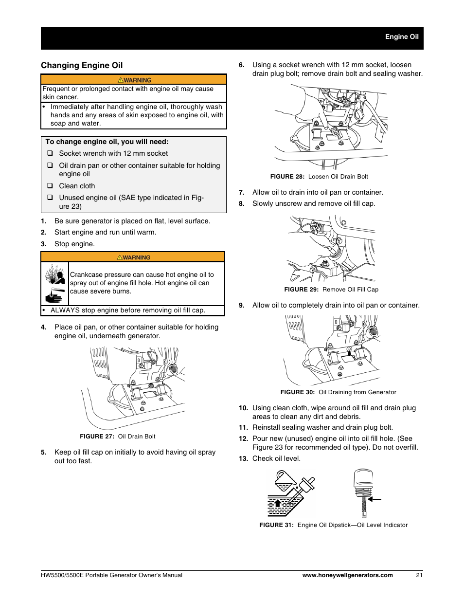 Changing oil | Honeywell HW5500E User Manual | Page 27 / 93