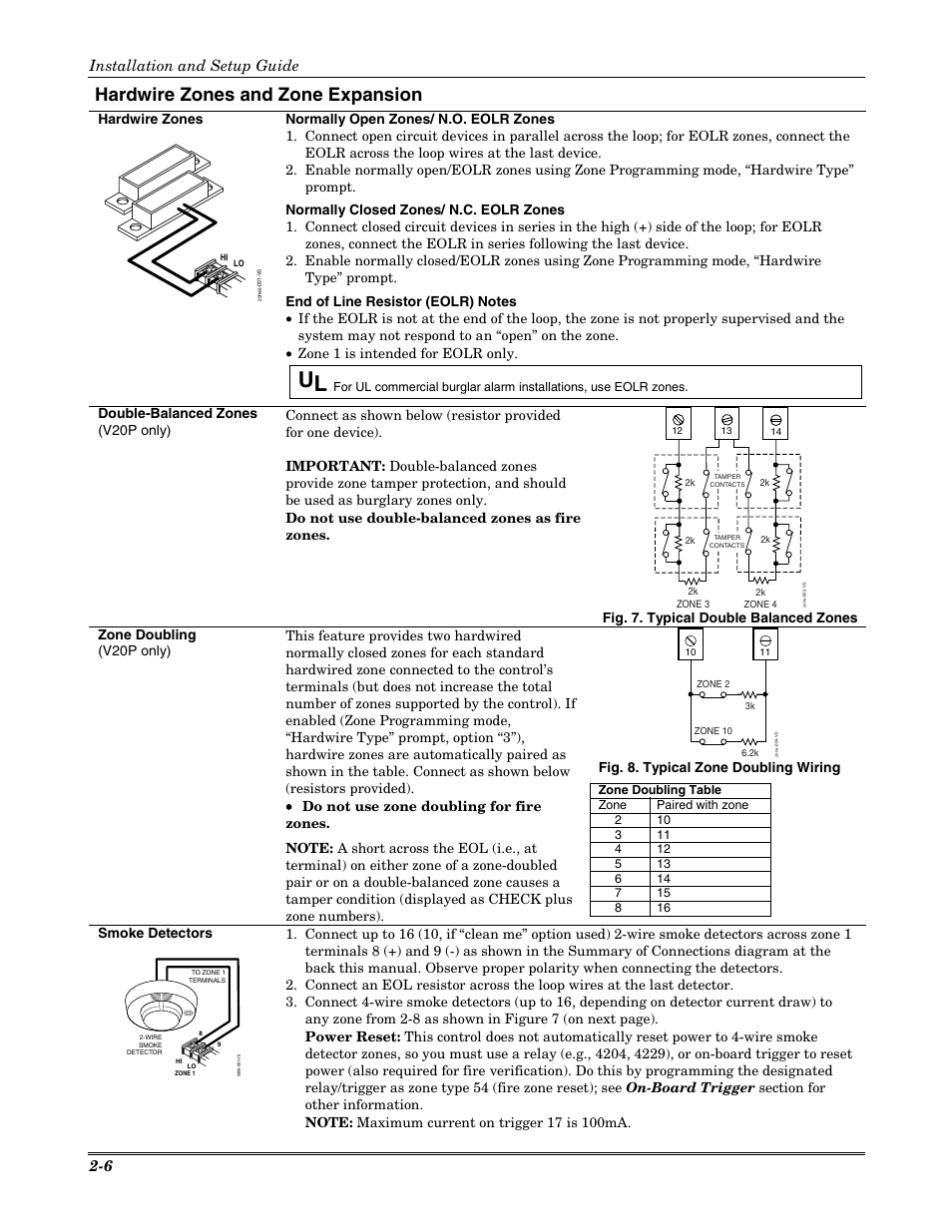 Hardwire zones and zone expansion, Installation and setup guide 2-6 | Honeywell VISTA-20P User Manual | Page 12 / 80