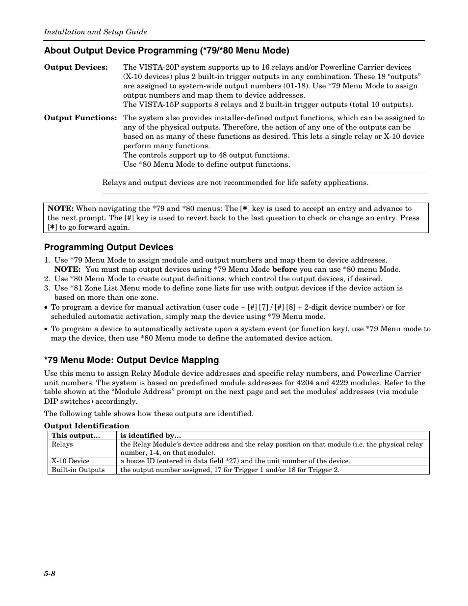 Programming output devices, 79 menu mode: output device mapping | Honeywell VISTA-20P User Manual | Page 44 / 80