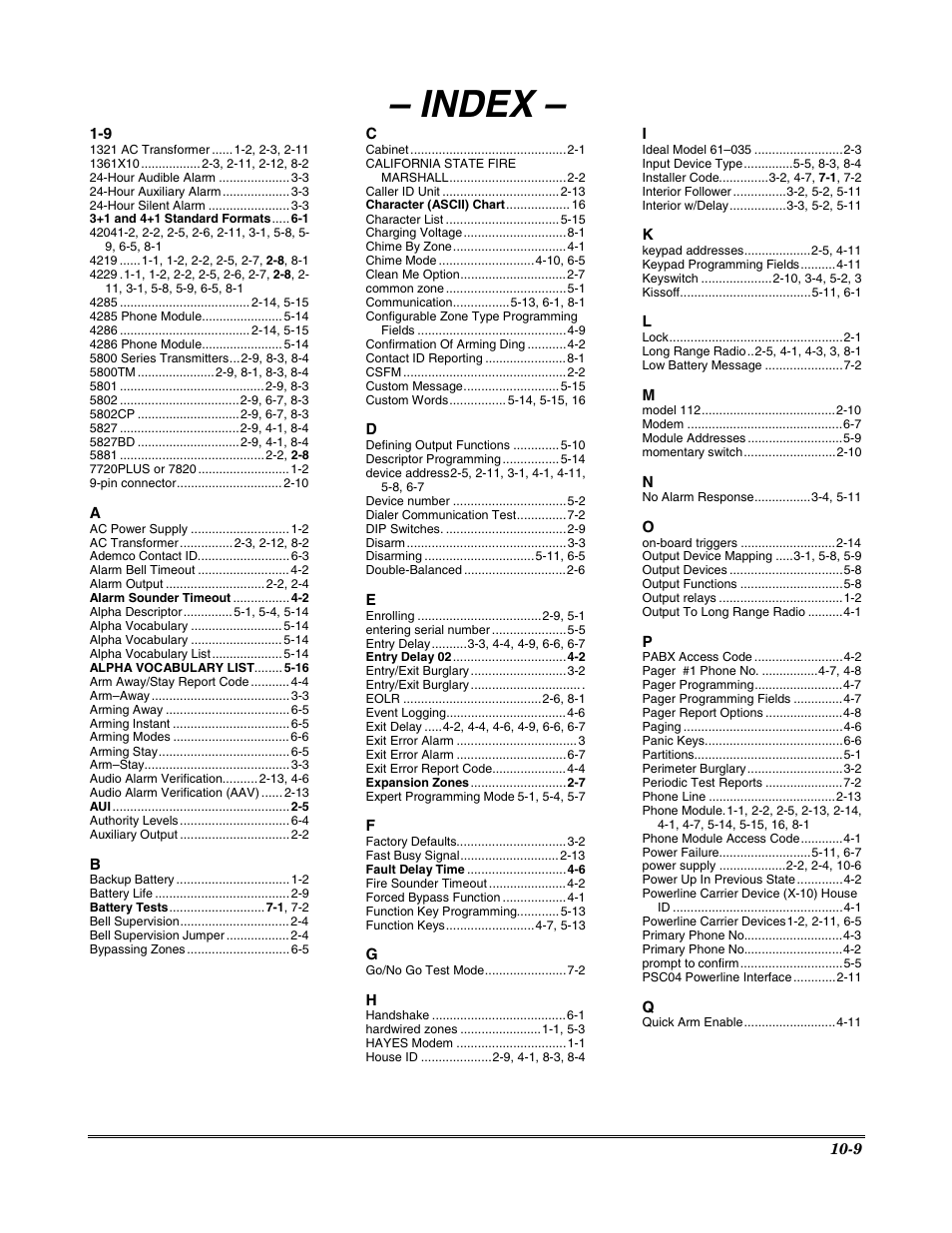 Index | Honeywell VISTA-20P User Manual | Page 77 / 80