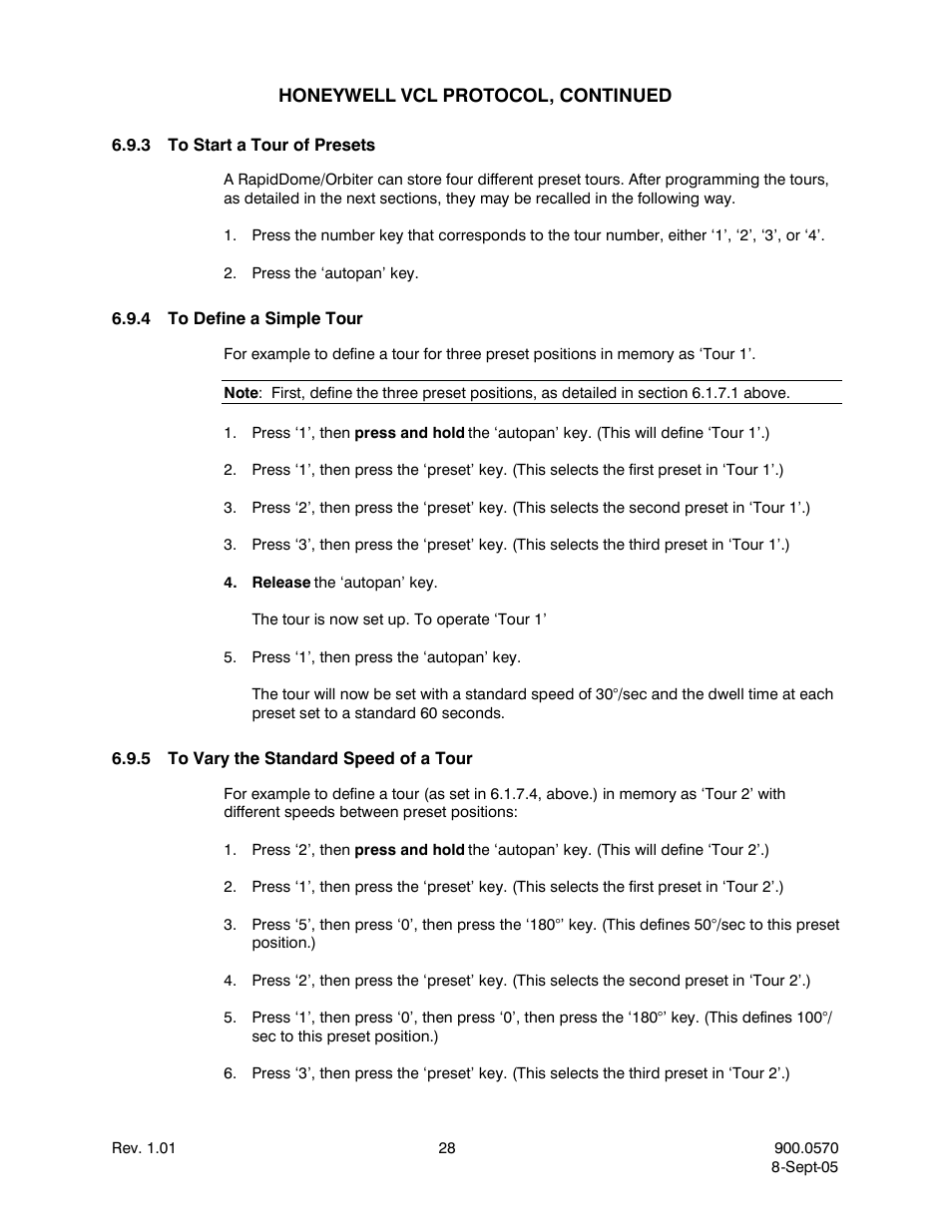 3to start a tour of presets, 4to define a simple tour, 5to vary the standard speed of a tour | To start a tour of presets, To define a simple tour, To vary the standard speed of a tour | Honeywell HJZTP User Manual | Page 38 / 64