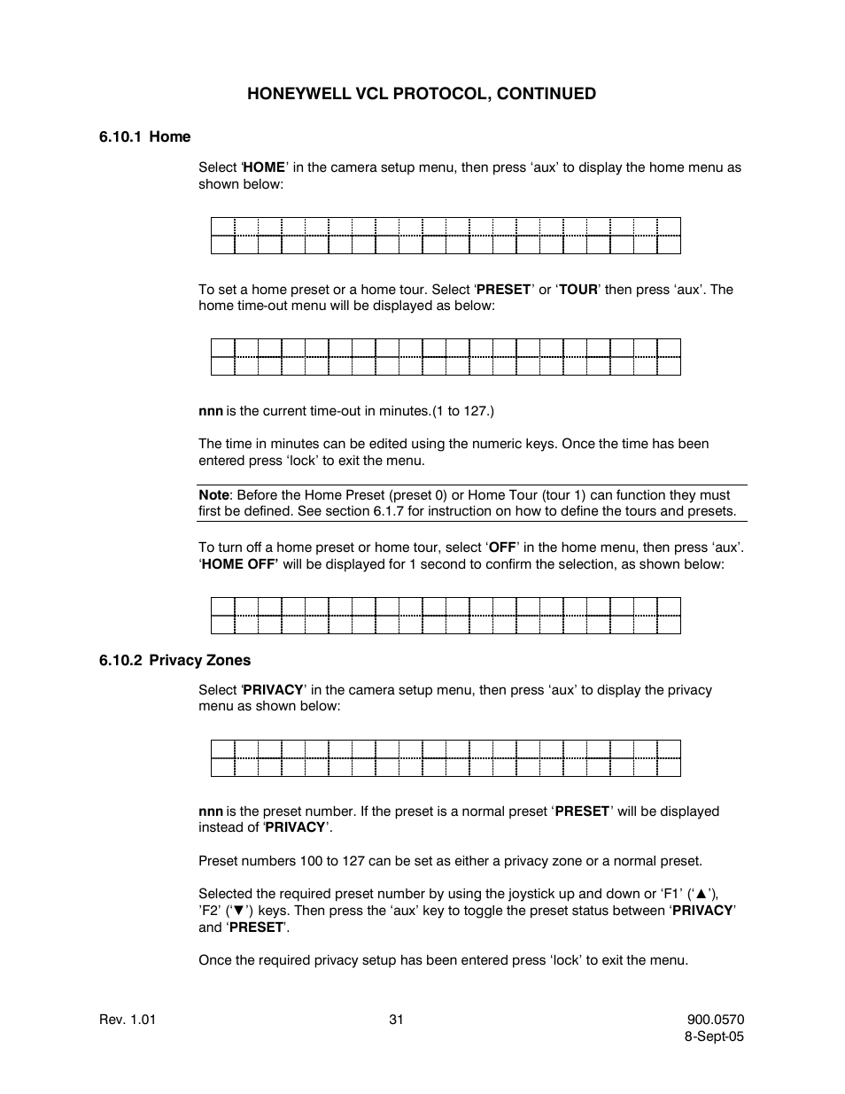 1home, 2privacy zones, Home | Privacy zones | Honeywell HJZTP User Manual | Page 41 / 64