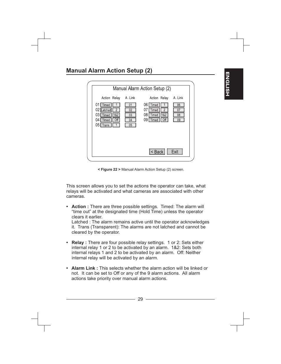 Manual alarm action setup (2) | Honeywell HXMT9 / HXMT9X User Manual | Page 43 / 102