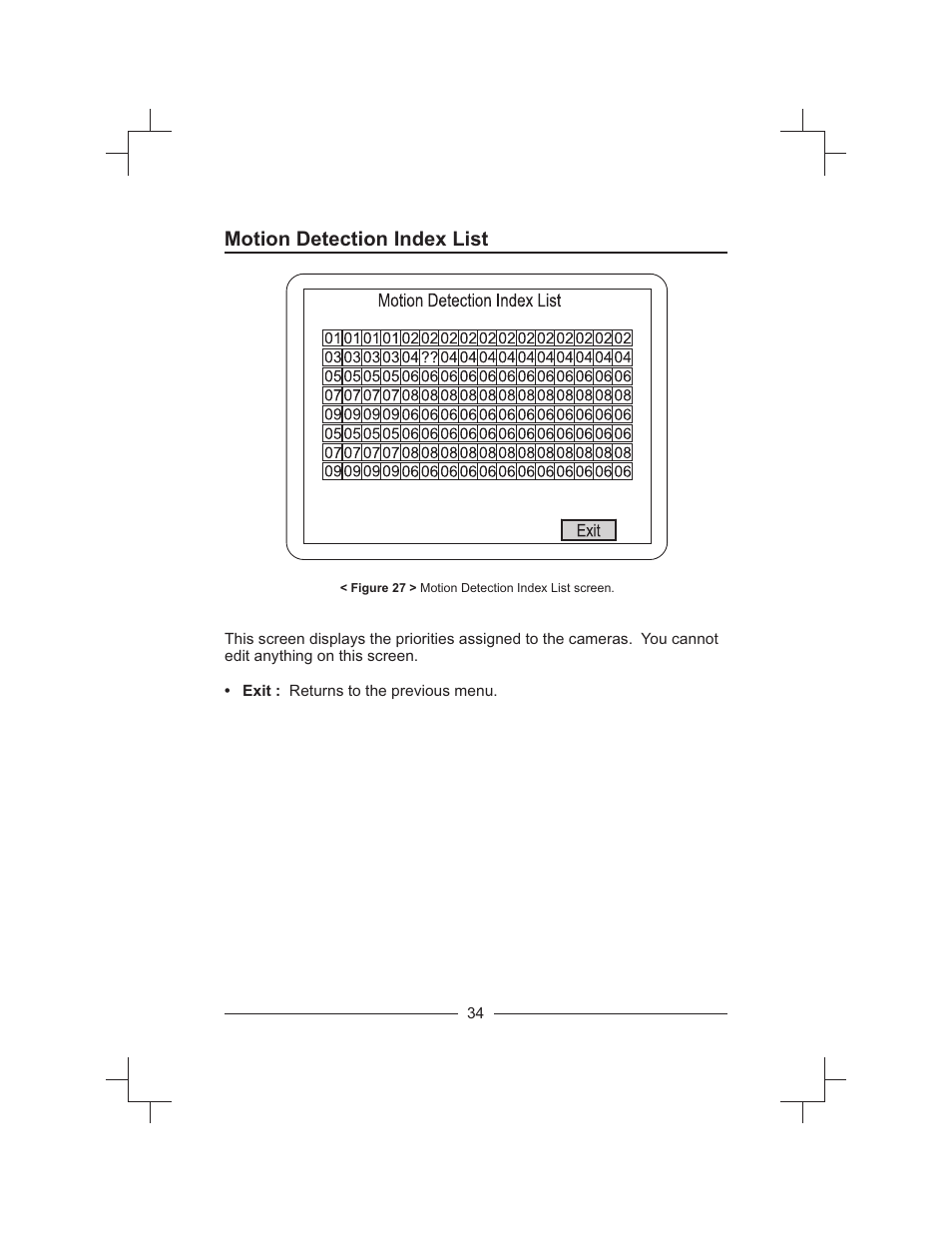 Motion detection index list | Honeywell HXMT9 / HXMT9X User Manual | Page 48 / 102