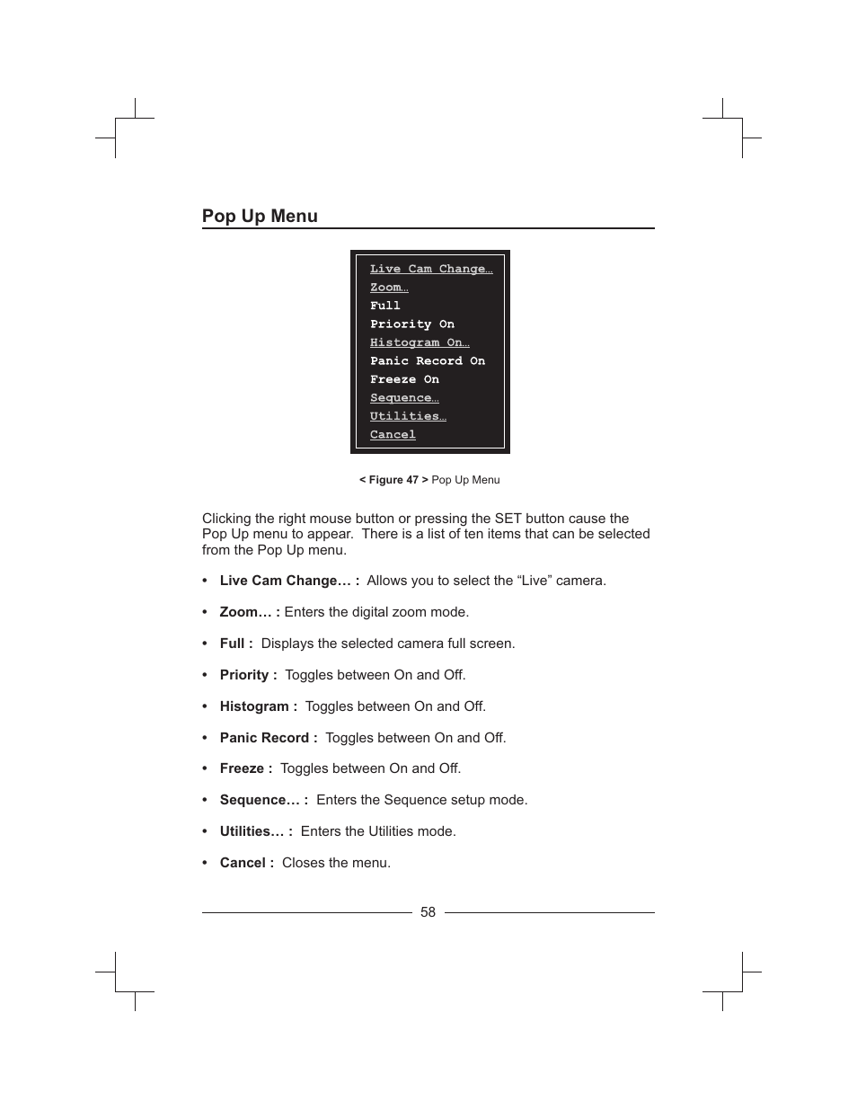 Pop up menu | Honeywell HXMT9 / HXMT9X User Manual | Page 72 / 102