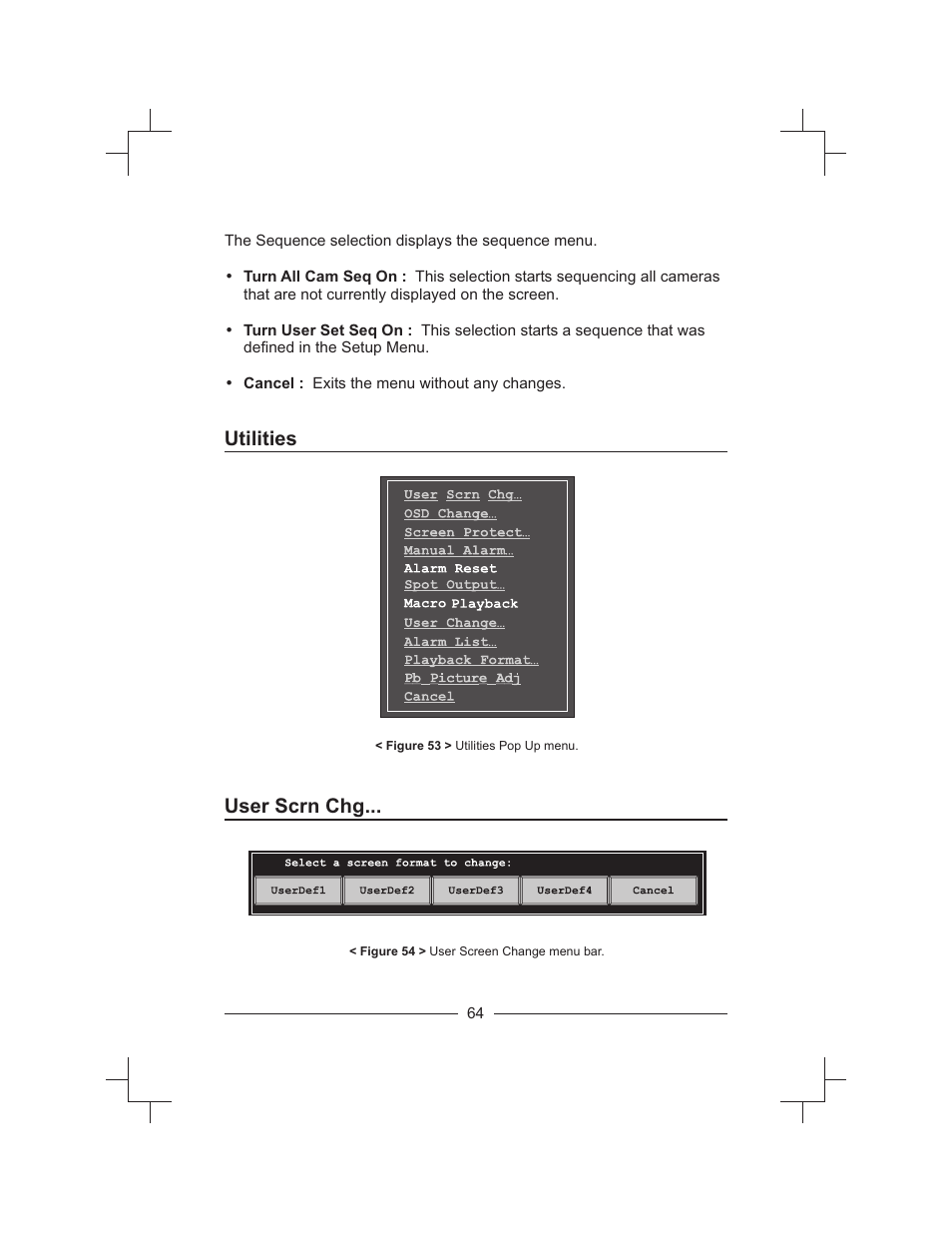 Utilities, User scrn chg | Honeywell HXMT9 / HXMT9X User Manual | Page 78 / 102