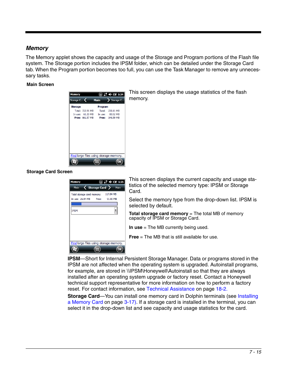 Memory, Memory -15 | Honeywell DOLPHIN 99EX User Manual | Page 89 / 190