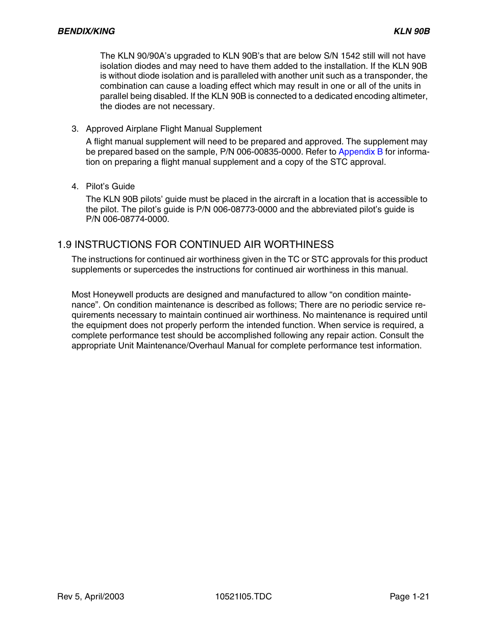 9 instructions for continued air worthiness | Honeywell BEDIX/KING GPS RNAV User Manual | Page 27 / 152