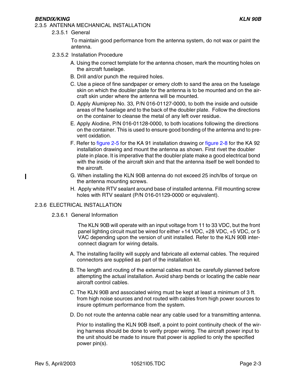 5 antenna mechanical installation, 1 general, 2 installation procedure | 6 electrical installation, 1 general information | Honeywell BEDIX/KING GPS RNAV User Manual | Page 31 / 152