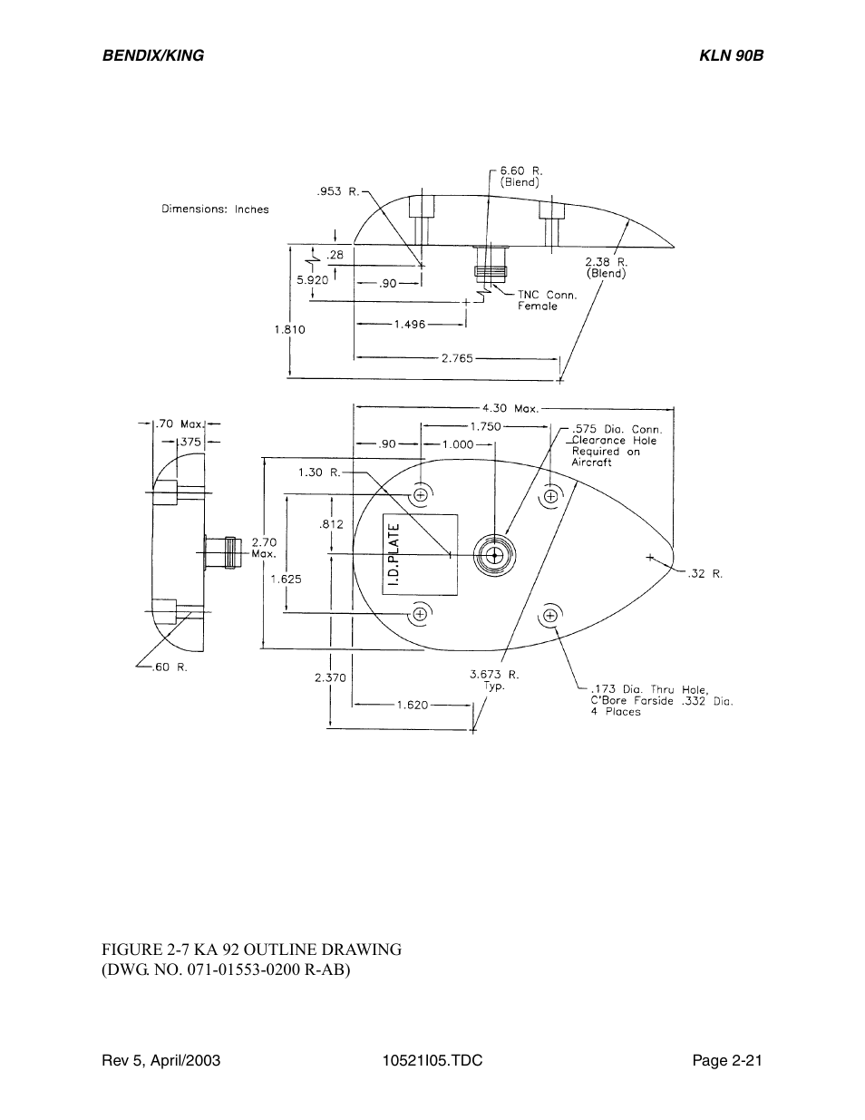 7 ka 92 outline drawing | Honeywell BEDIX/KING GPS RNAV User Manual | Page 45 / 152