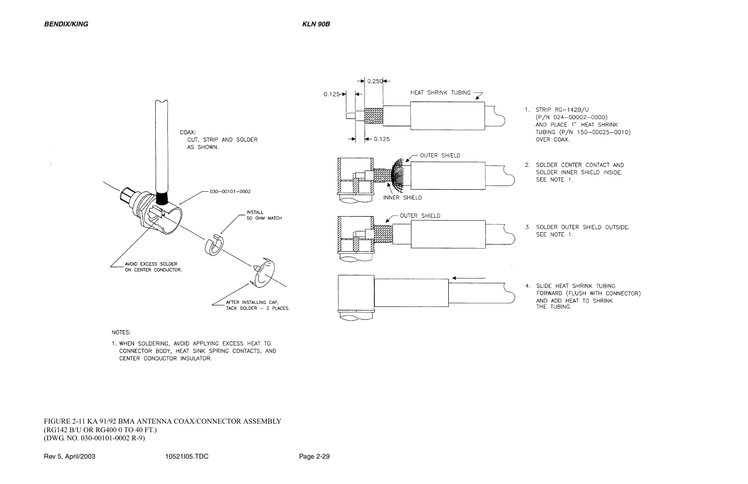 11 ka 91/92 bma antenna coax/connector assembly, Rg142 b/u or rg400 0 to 40 ft, Figure 2-11 | Bma) for cabl | Honeywell BEDIX/KING GPS RNAV User Manual | Page 51 / 152
