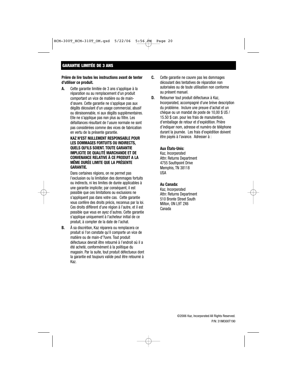 Honeywell HCM-310T User Manual | Page 20 / 32