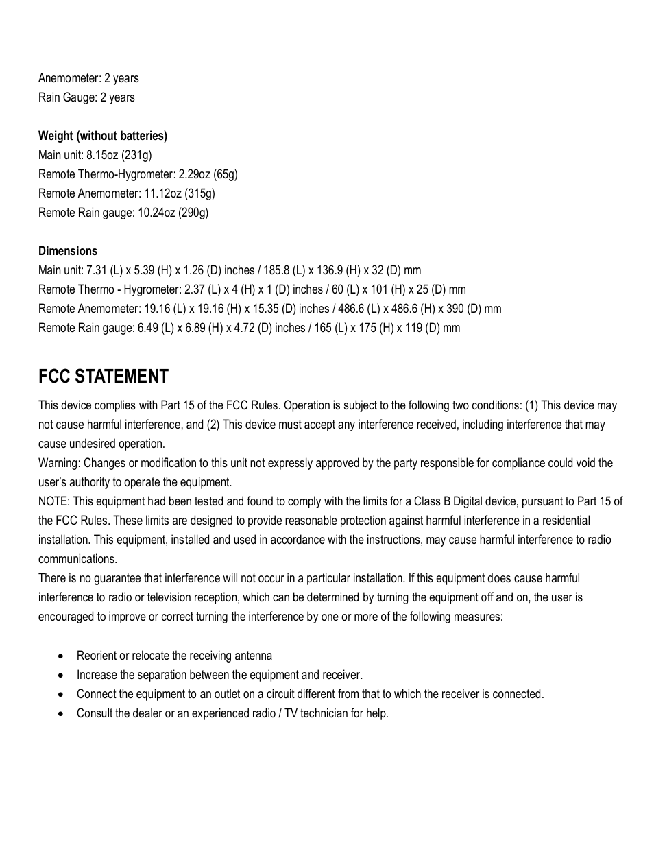 Fcc statement | Honeywell TE821WD User Manual | Page 32 / 33