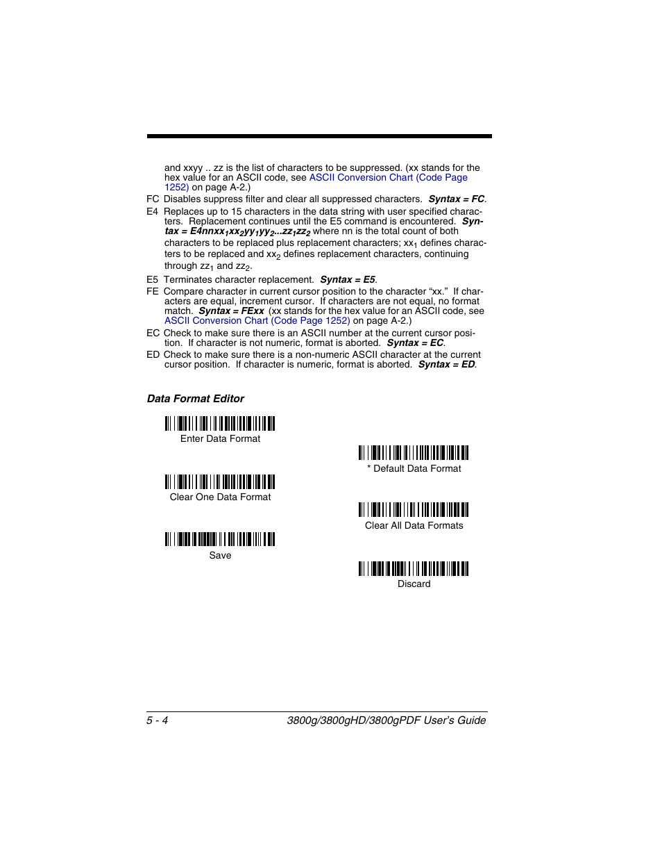 Data format editor, Data format editor -4, Code on | Honeywell 3800gPDF User Manual | Page 60 / 156