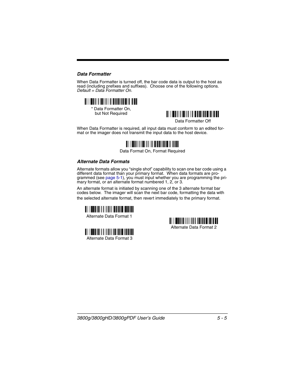 Data formatter, Alternate data formats, Data formatter -5 alternate data formats -5 | If you are programming the primary format, scan | Honeywell 3800gPDF User Manual | Page 61 / 156